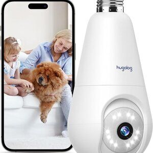 Hugolog 2K Light Bulb Security Cameras Wireless Outdoor-2.4GHz W/ AI Motion